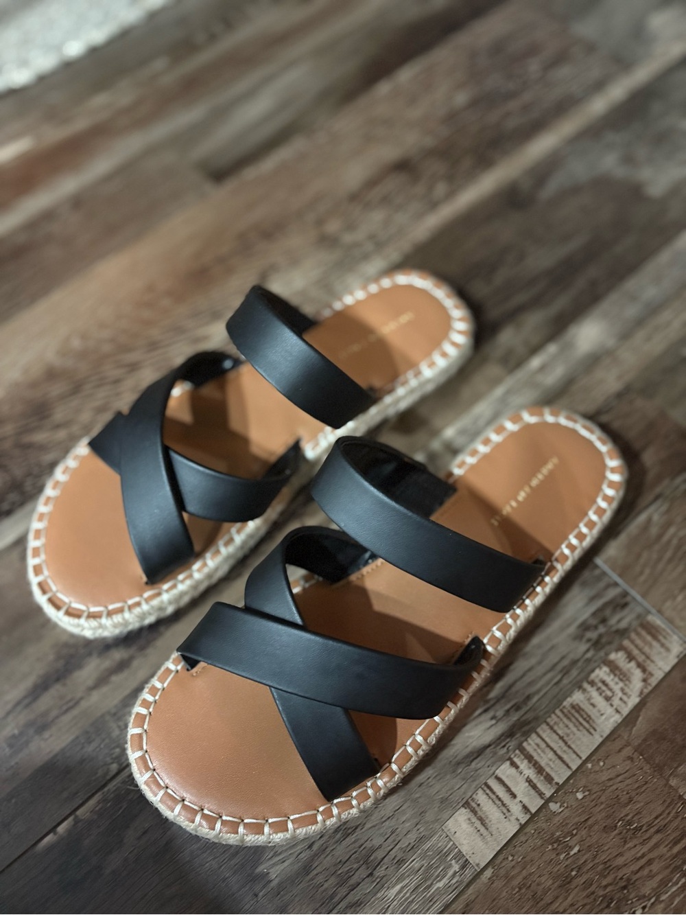 American Eagle Outfitters Black Cross-Strap Espadrille Slides
